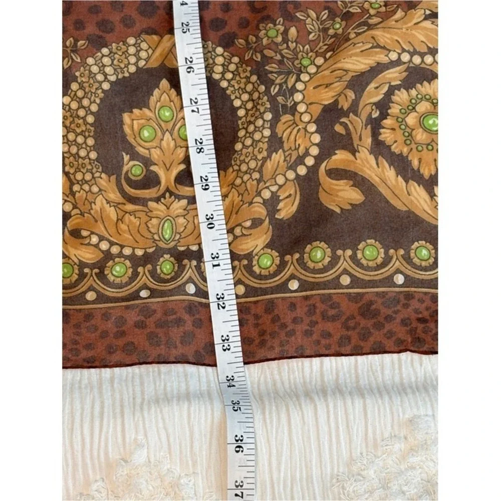 Vintage Baroque Leopard Print Square Scarf Gold Green Brown Animal‎ Print 34x34